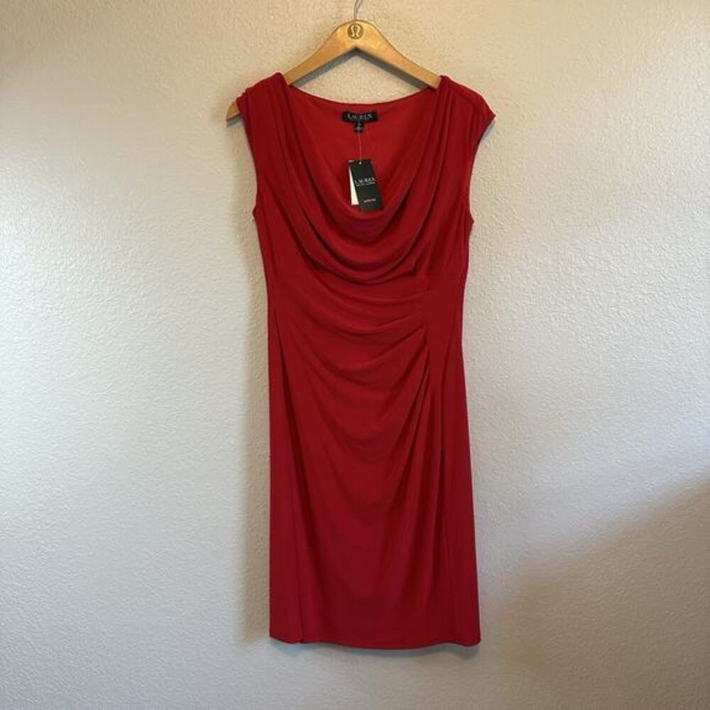 NWT Ralph Lauren Dress Womens 10 Red‎ Cocktail Stretch Sleeveless Holiday Career